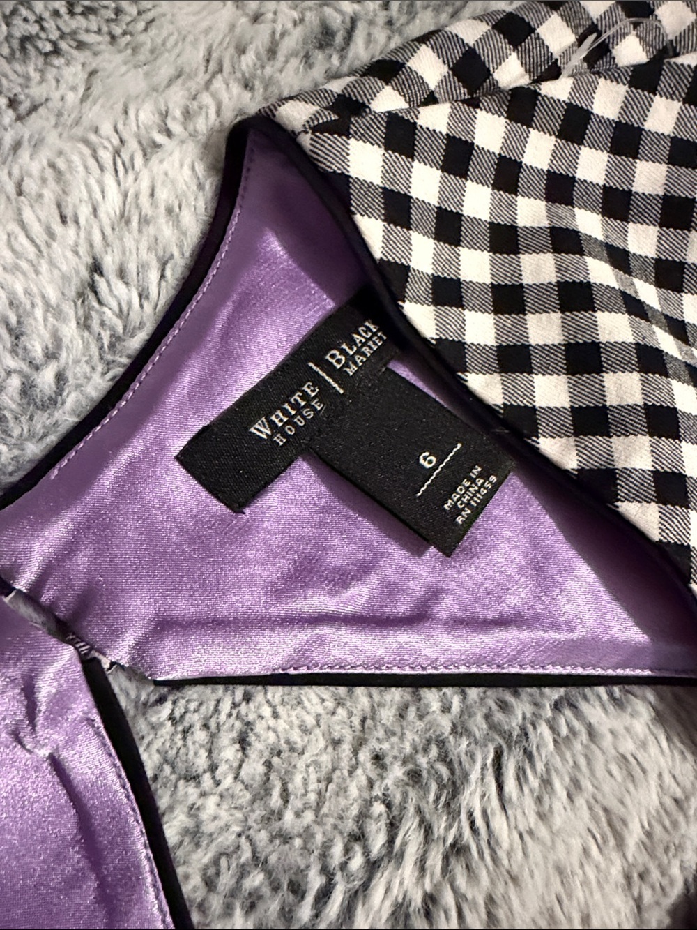 White House Black Market Black-and-White Gingham Dress with Purple Trim - Picture 2 of 2